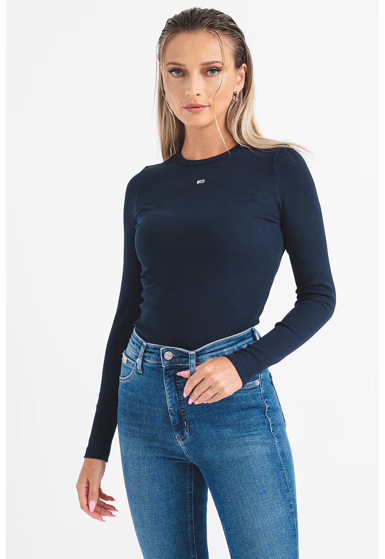 Tommy Jeans Bluza slim fit cu broderie logo discreta - Albastru inchis