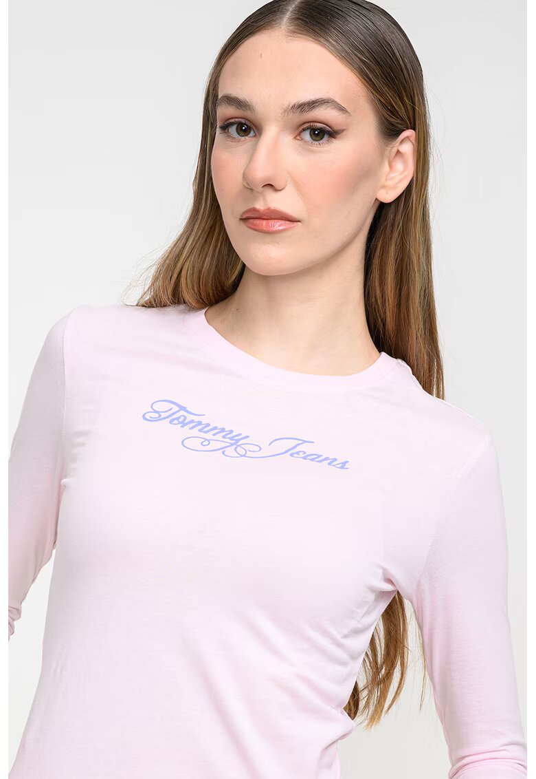 Tommy Jeans Bluza slim fit cu decolteu la baza gatului - Roz deschis