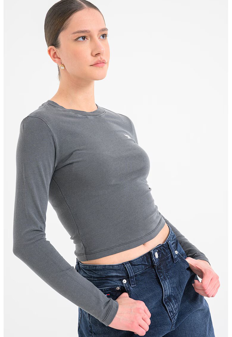 Tommy Jeans Bluza slim fit de bumbac - Gri inchis