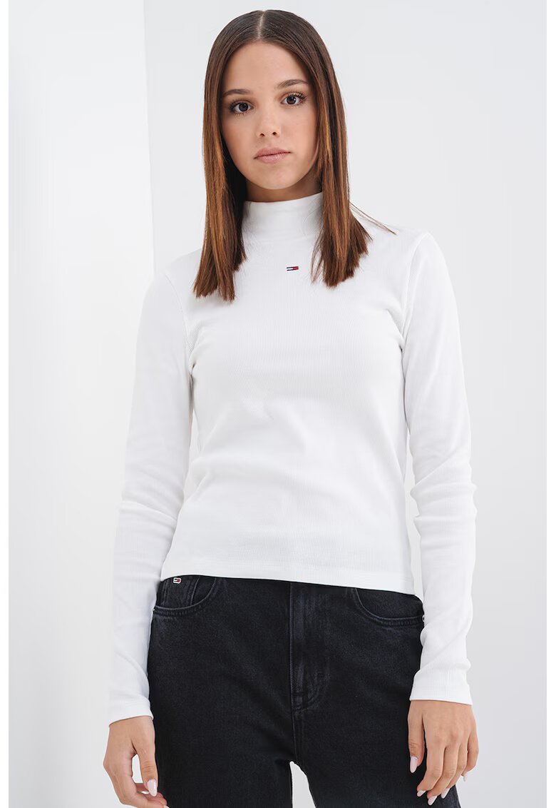 Tommy Jeans Bluza slim fit din amestec de bumbac - Alb