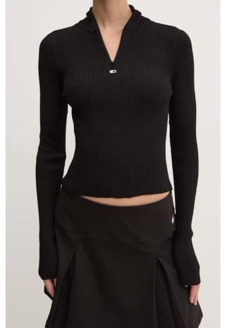 Tommy Jeans Bluza uni cu guler scurt -