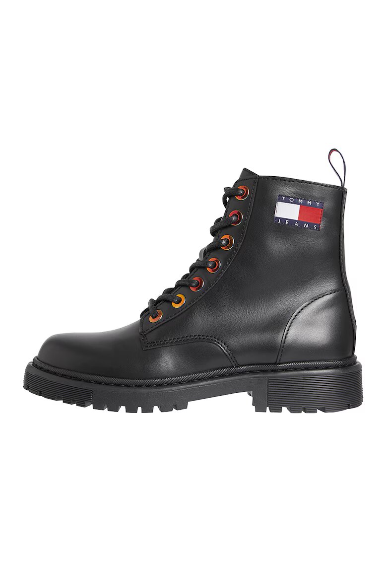Tommy Jeans Bocanci de piele cu logo - Negru