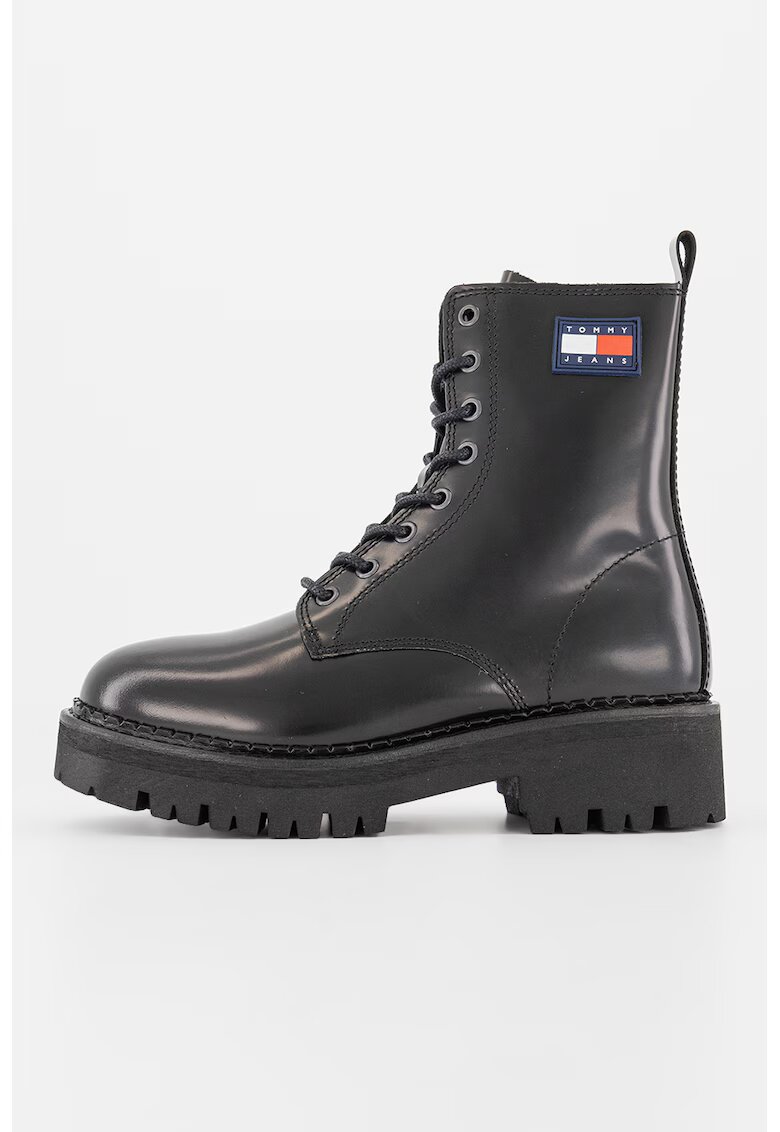 Tommy Jeans Bocanci din piele cu aplicatie logo - Negru
