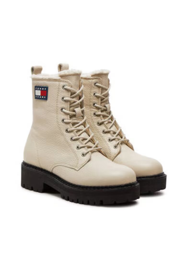 Tommy Jeans Botine dama - piele naturala - bej - captuseala moale - inchidere cu fermoar -