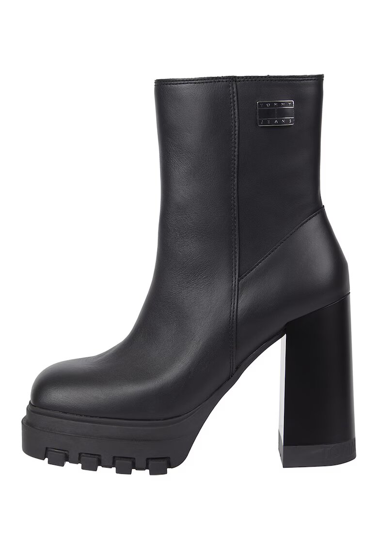 Tommy Jeans Botine de piele cu toc masiv - Negru