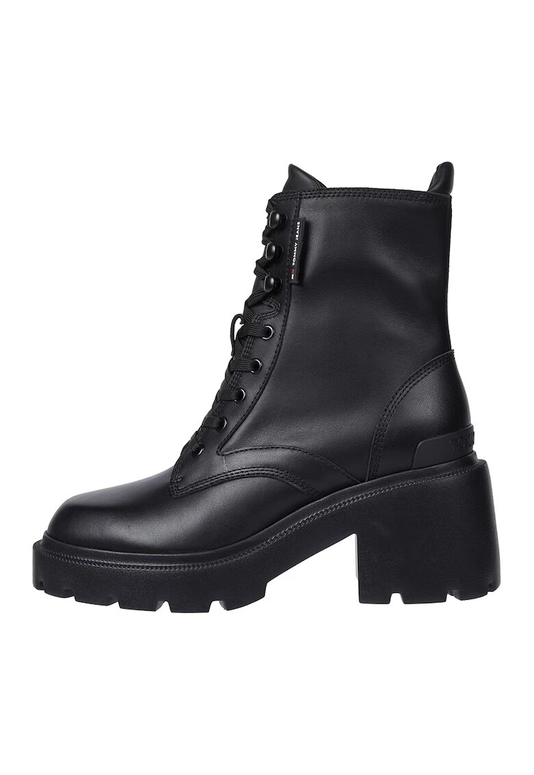 Tommy Jeans Botine de piele cu toc masiv - Negru