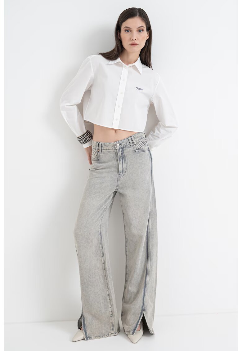 Tommy Jeans Camasa crop cu maneci lungi - Alb