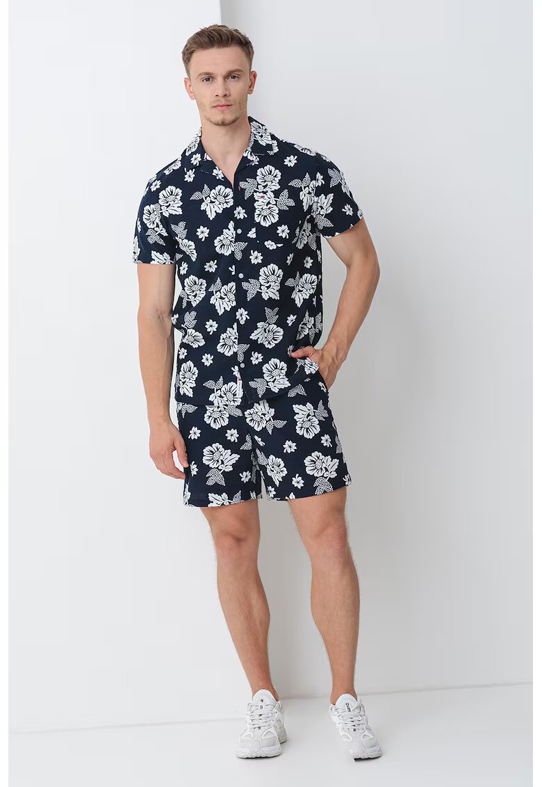 Tommy Jeans Camasa cu imprimeu tropical - Alb murdar/Bleumarin
