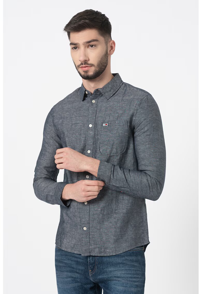 Tommy Jeans Camasa din amestec de bumbac organic si in - Alb/Bleumarin