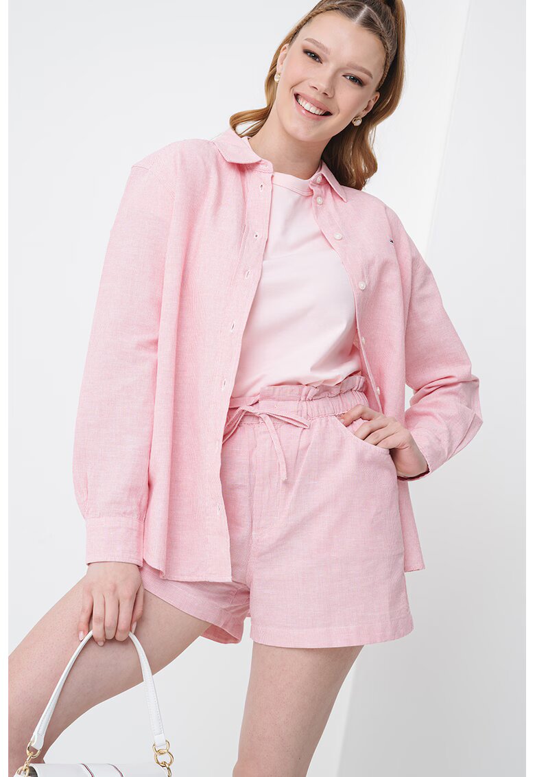 Tommy Jeans Camasa din amestec de in - Alb/Roz pastel