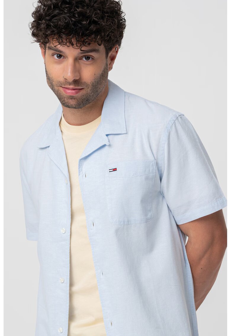 Tommy Jeans Camasa din bumbac organic si in - Albastru pastel