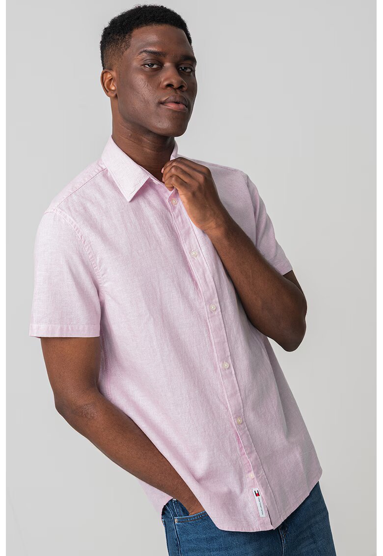 Tommy Jeans Camasa din bumbac organic si in cu dungi - Roz pastel deschis