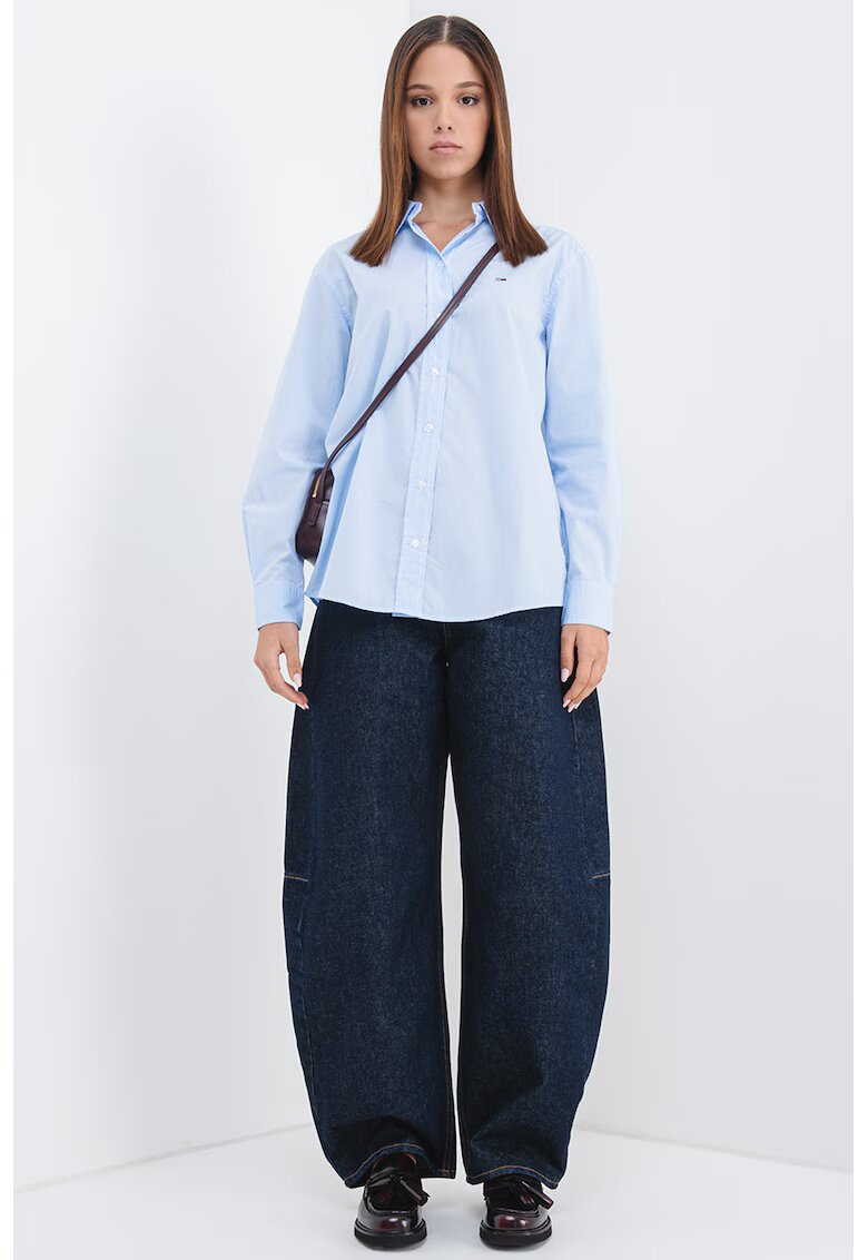 Tommy Jeans Camasa lejera din amestec de bumbac organic - Alb/Albastru pastel