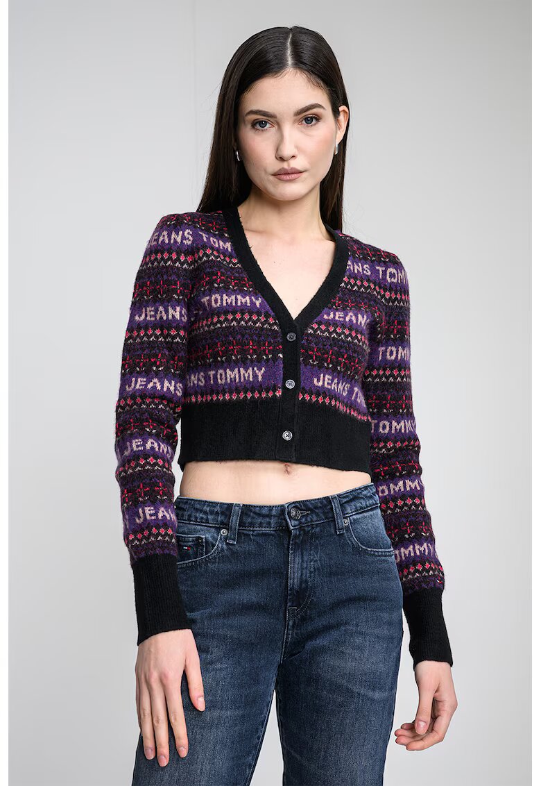Tommy Jeans Cardigan crop cu decolteu in V - Violet