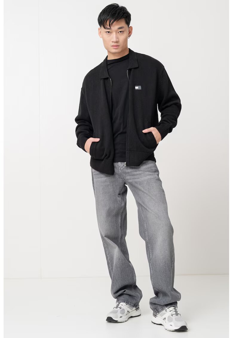 Tommy Jeans Cardigan cu fermoar si aplicatie logo - Negru