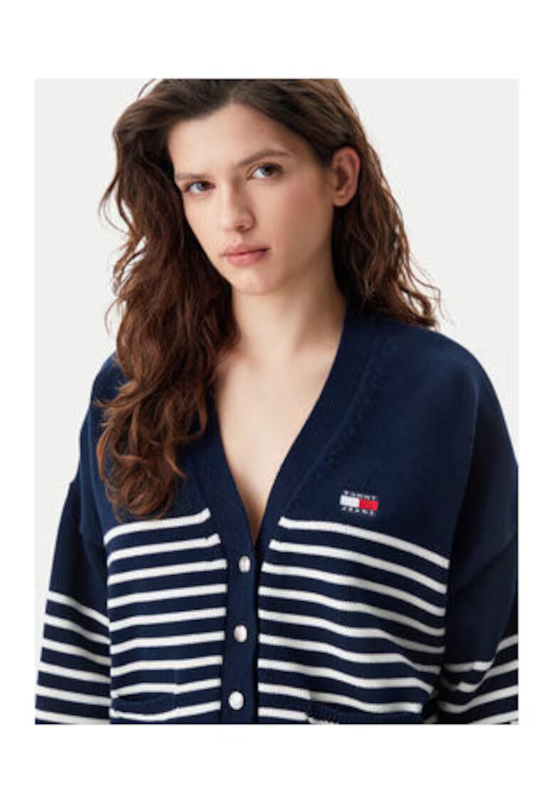 Tommy Jeans Cardigan dama - bumbac - bleumarin/alb -
