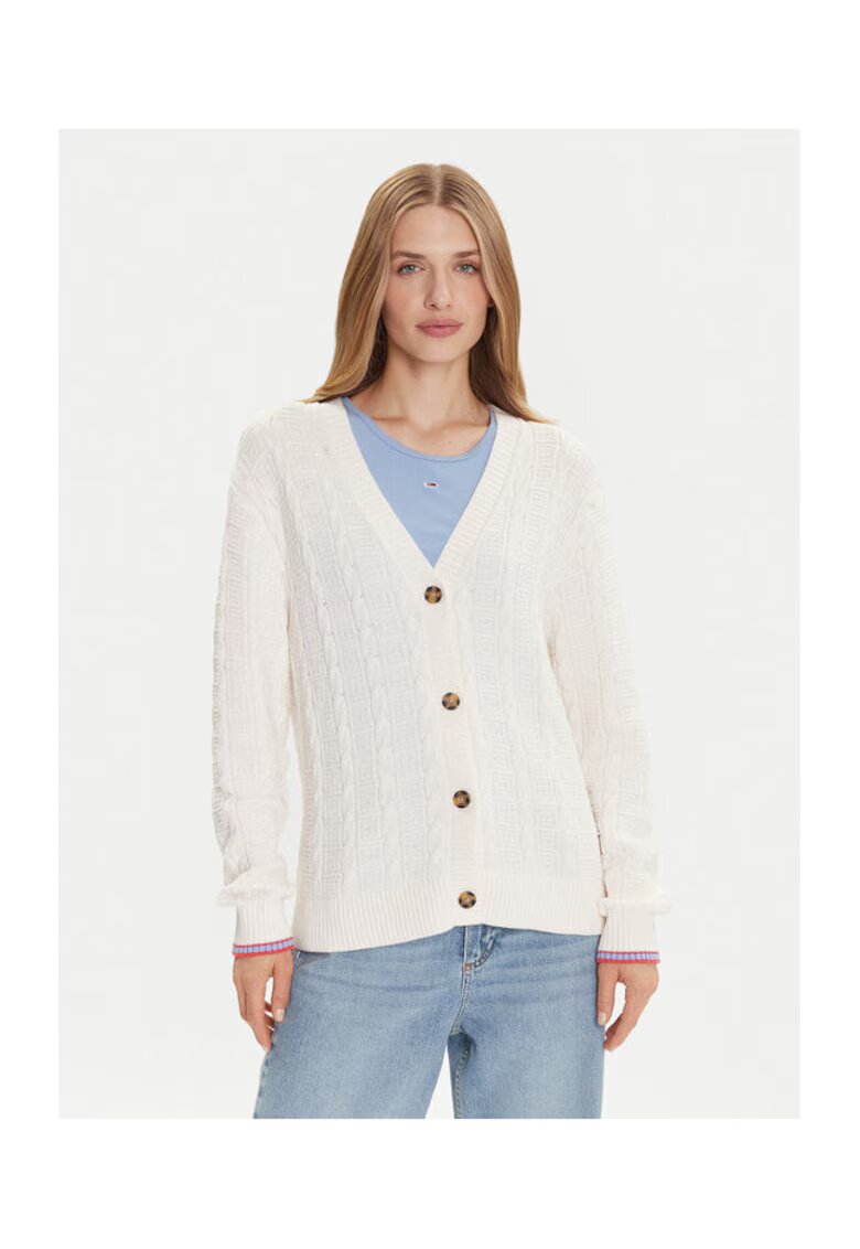 Tommy Jeans Cardigan dama - Bumbac organic - Ecru