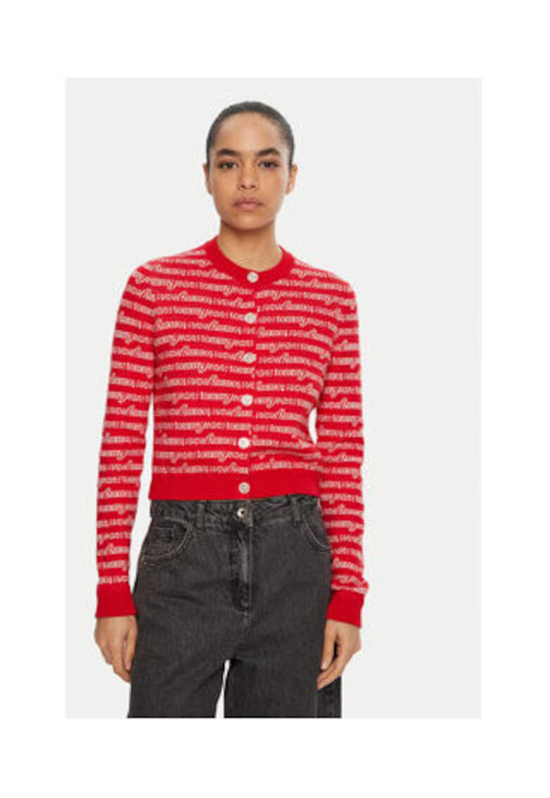 Tommy Jeans Cardigan dama rosu - pulover tricotat