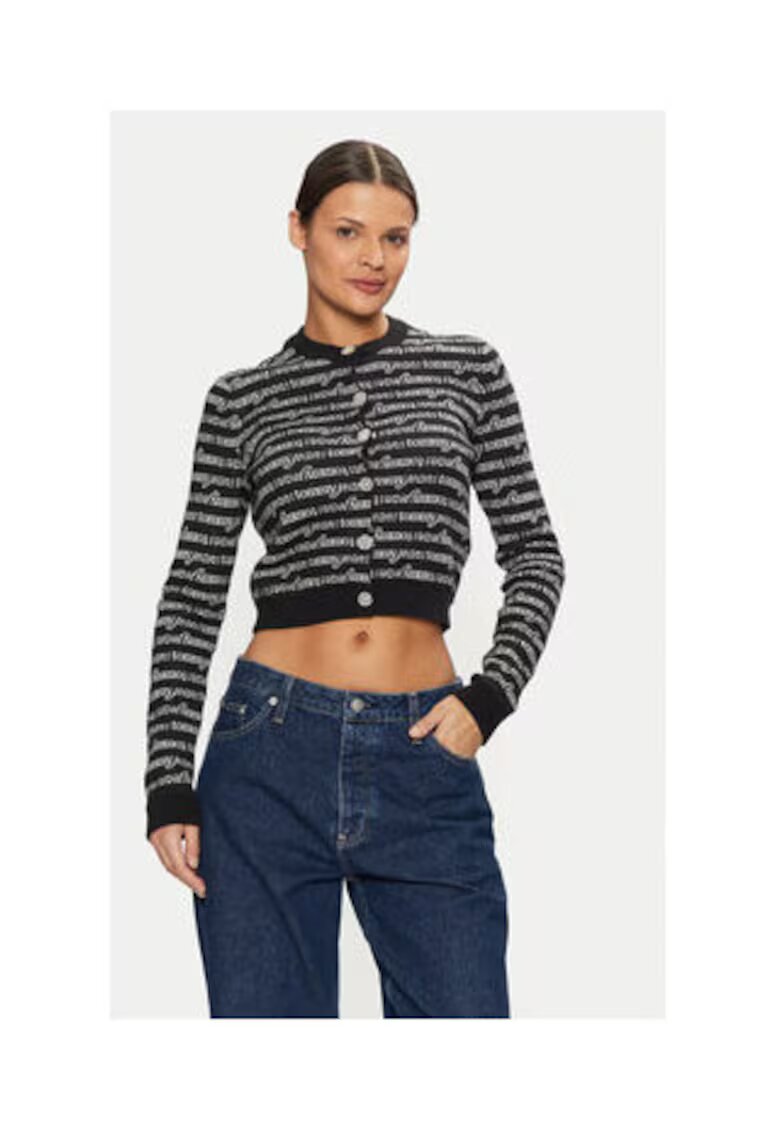 Tommy Jeans Cardigan de dama - bumbac - negru/gri -