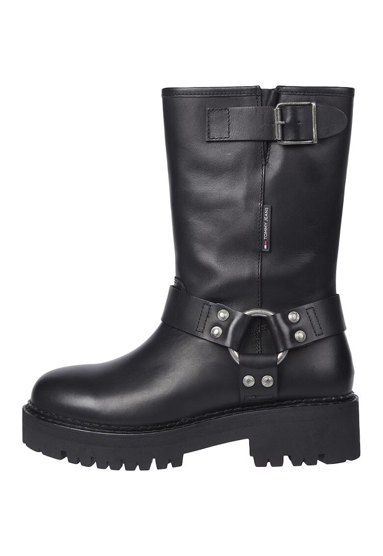 Tommy Jeans Cizme biker medii de piele - Negru
