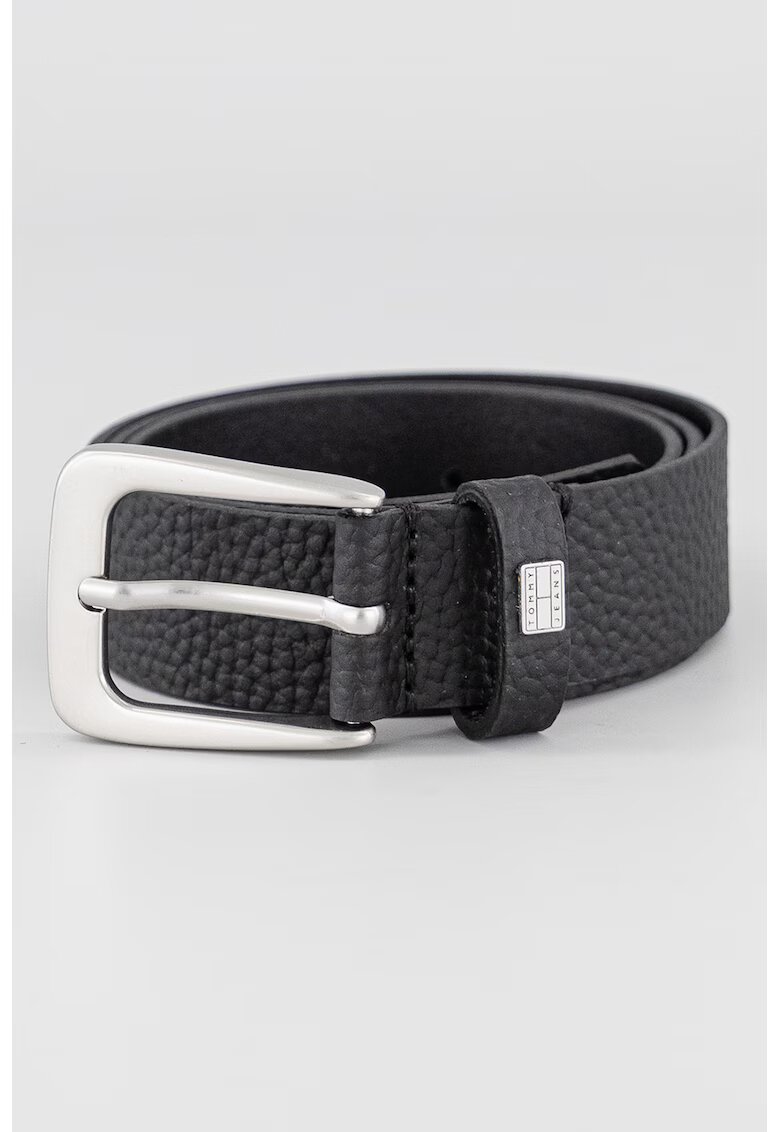 Tommy Jeans Curea de piele cu catarama metalica - Negru