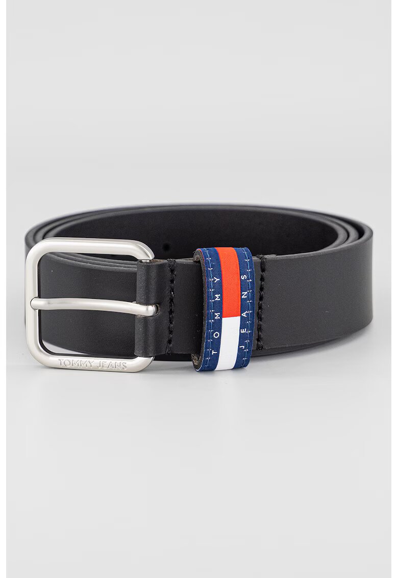 Tommy Jeans Curea de piele cu logo Ryan - Negru