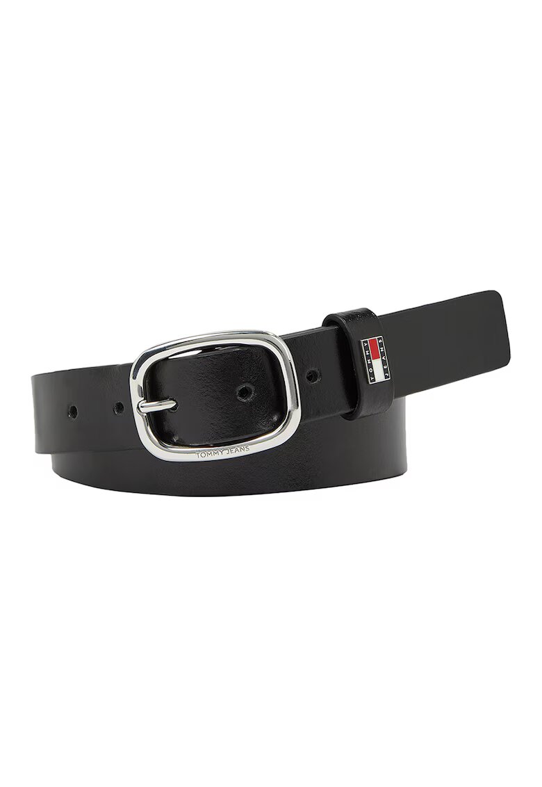 Tommy Jeans Curea de piele cu o catarama ovala - Negru