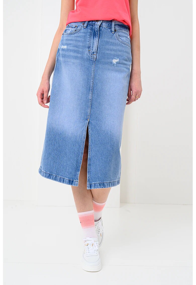 Tommy Jeans Fusta din amestec de lyocell si denim cu slit frontal Claire