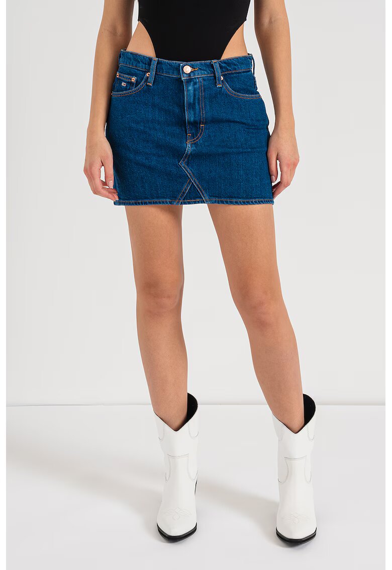 Tommy Jeans Fusta din denim cu talie joasa - Albastru inchis