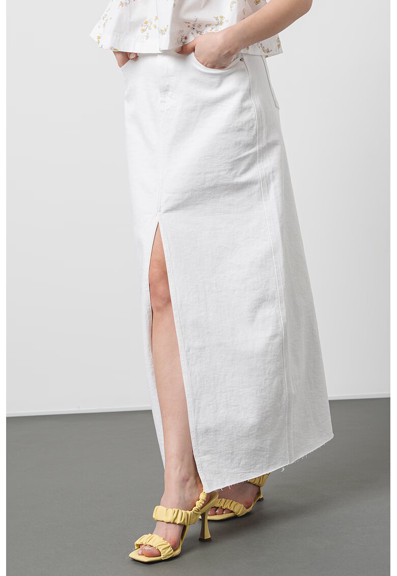 Tommy Jeans Fusta midi cu slit frontal Claire - Alb