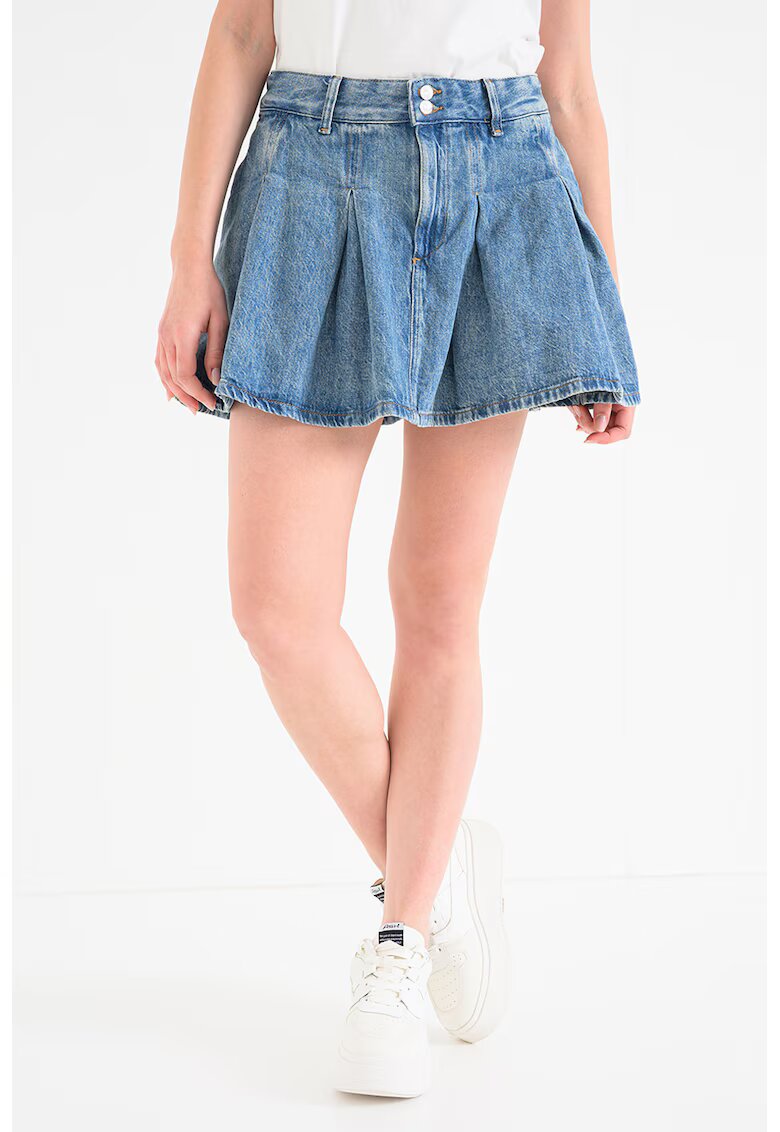 Tommy Jeans Fusta mini cu pliuri - Albastru deschis melange