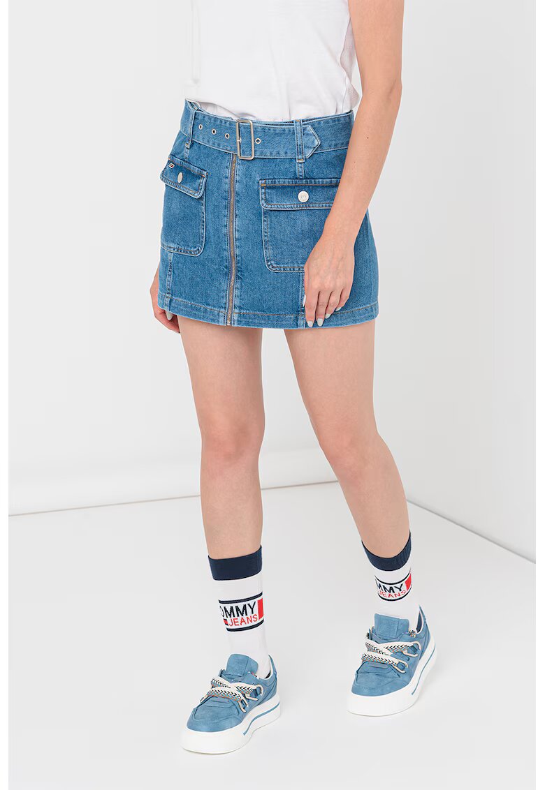 Tommy Jeans Fusta mini de denim cu buzunare aplicate - Albastru prafuit