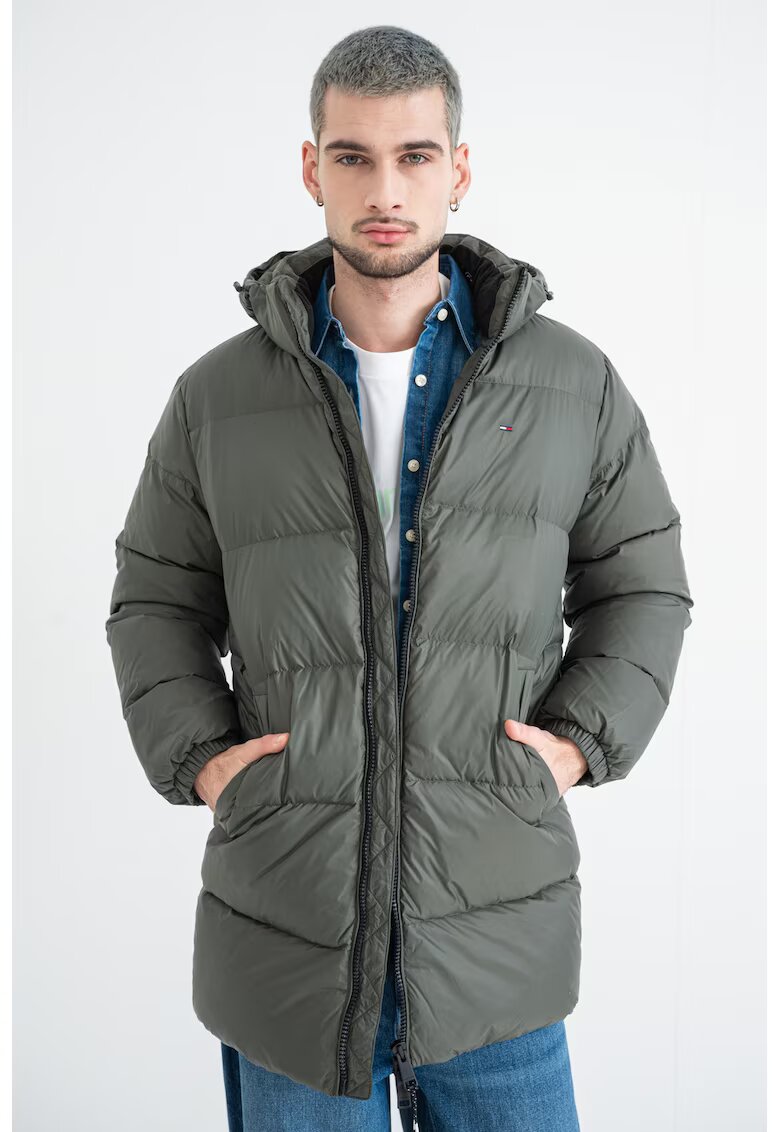 Tommy Jeans Geaca cu gluga detasabila si umplutura de puf - Verde masliniu