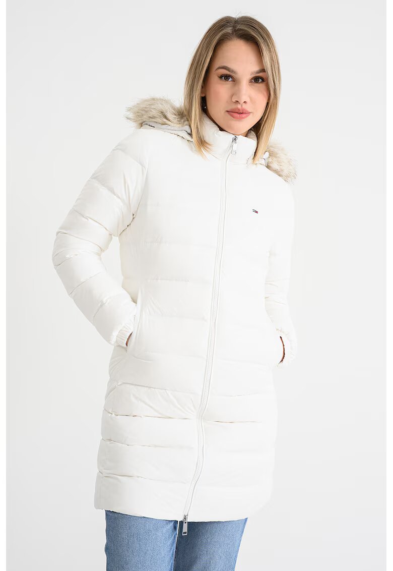 Tommy Jeans Geaca cu umplutura de puf - gluga si garnitura de blana sintetica - Alb/Alb murdar