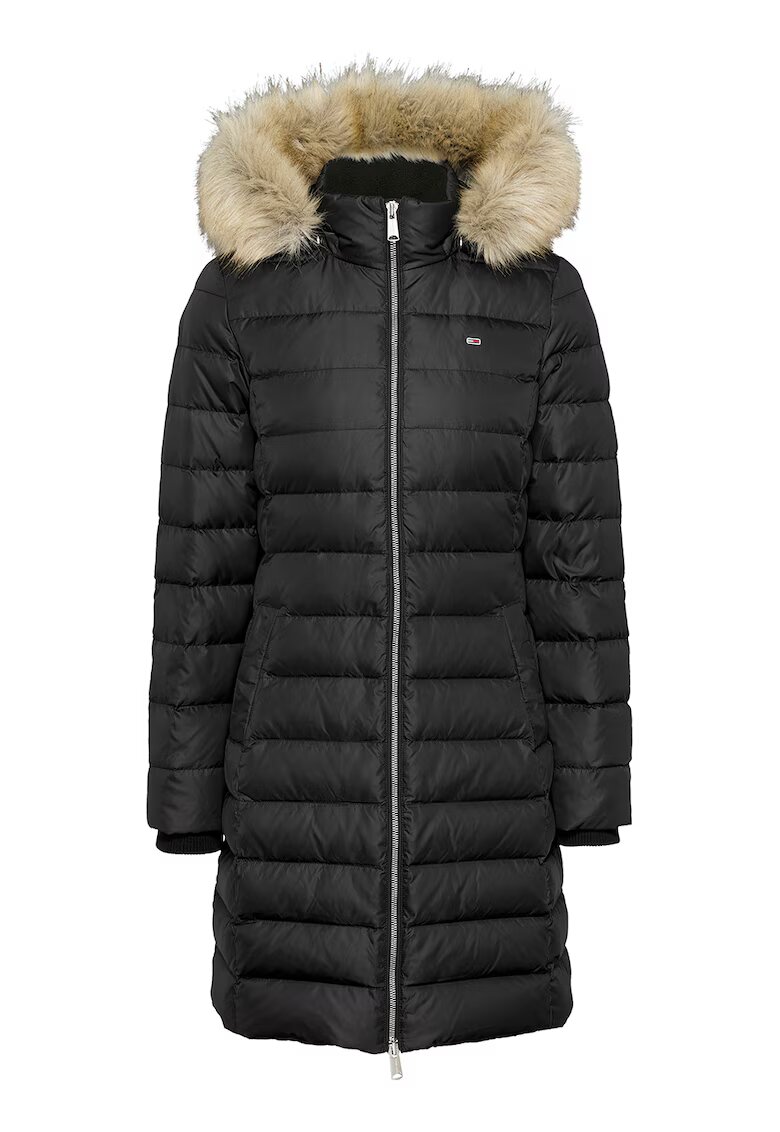 Tommy Jeans Geaca cu umplutura de puf - gluga si garnitura de blana sintetica - Negru