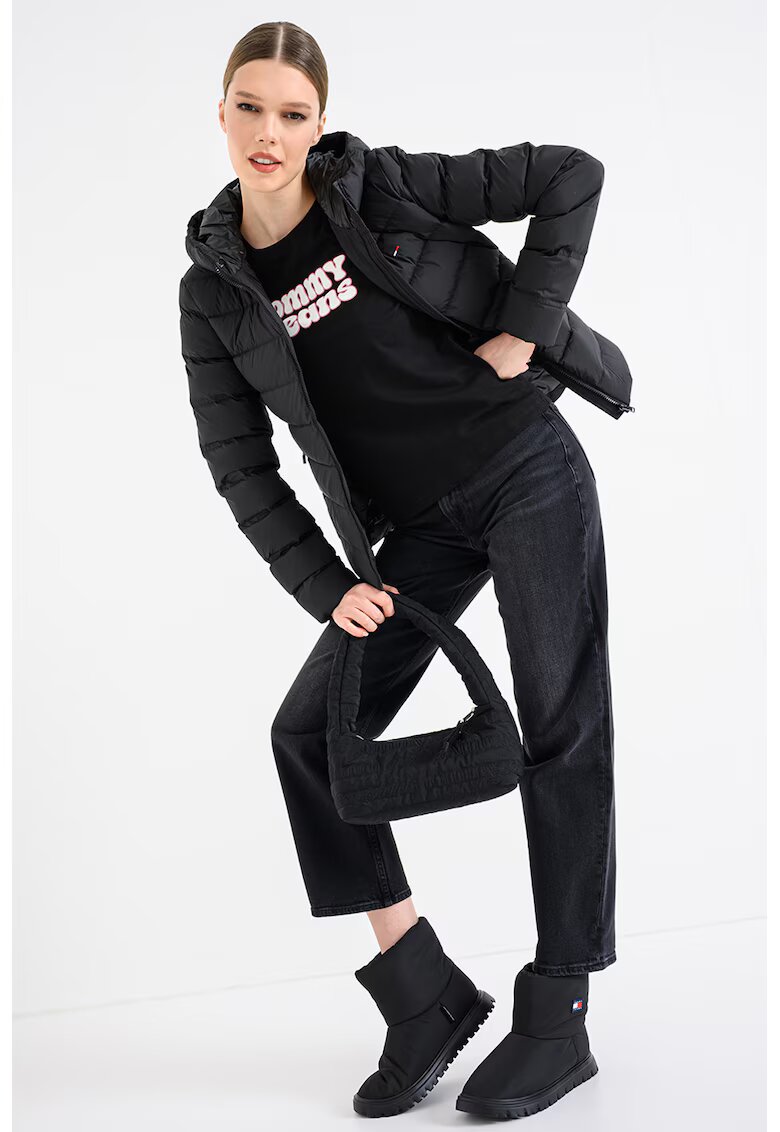 Tommy Jeans Geaca slim fit cu gluga - Negru