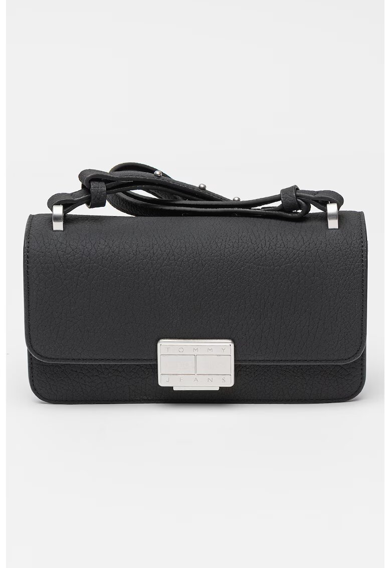 Tommy Jeans Geanta de piele ecologica cu bareta de umar si inchidere cu clapa Crush - Negru