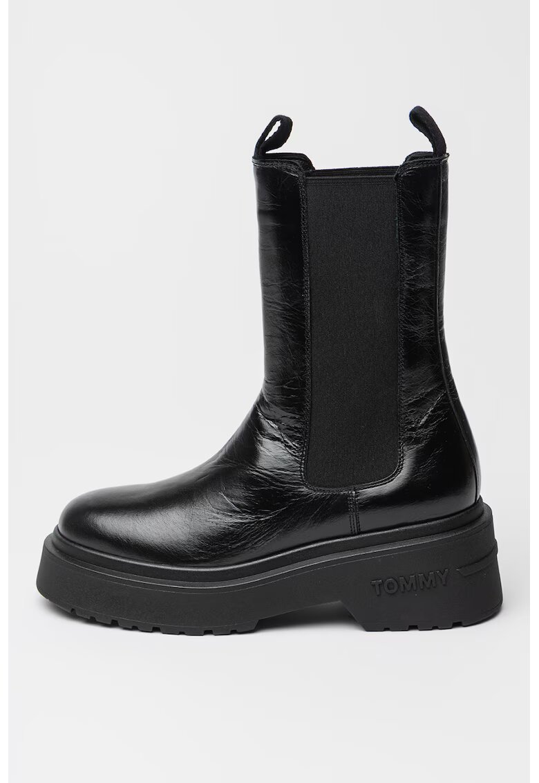 Tommy Jeans Ghete Chelsea din piele - Negru