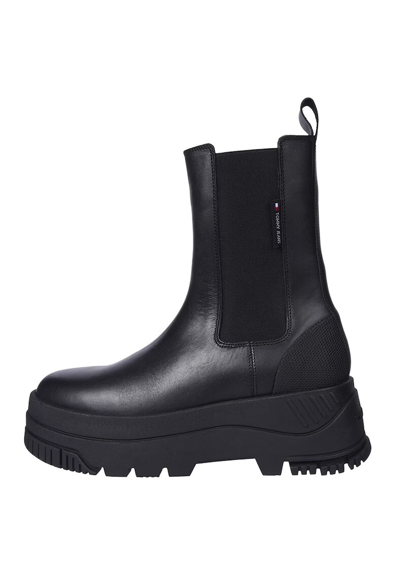 Tommy Jeans Ghete Chelsea flatform de piele - Negru