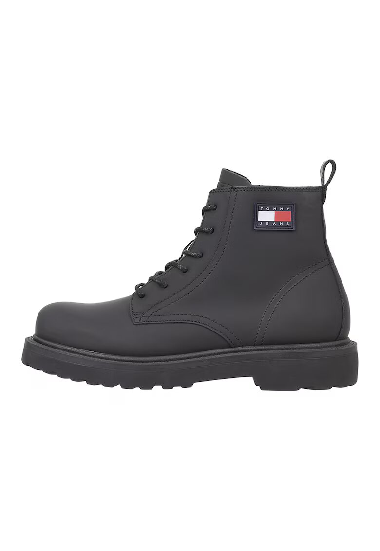 Tommy Jeans Ghete de piele cu aplicatie logo - Negru