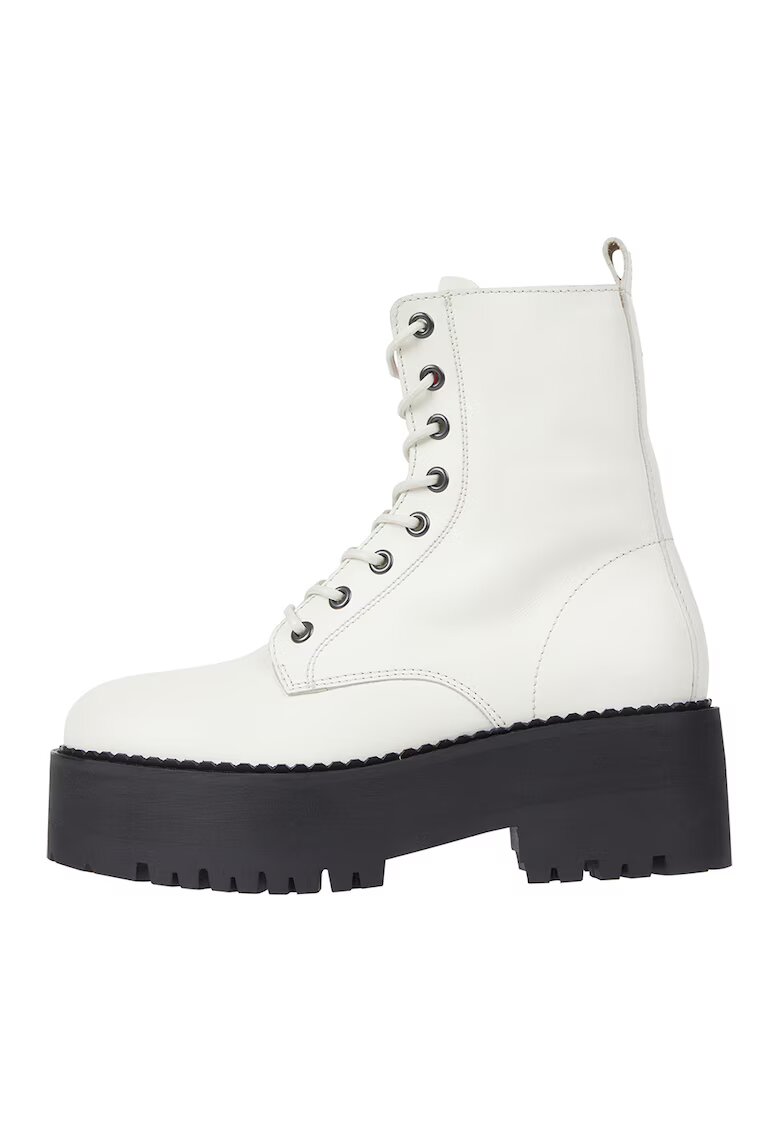 Tommy Jeans Ghete de piele cu toc masiv - Alb murdar