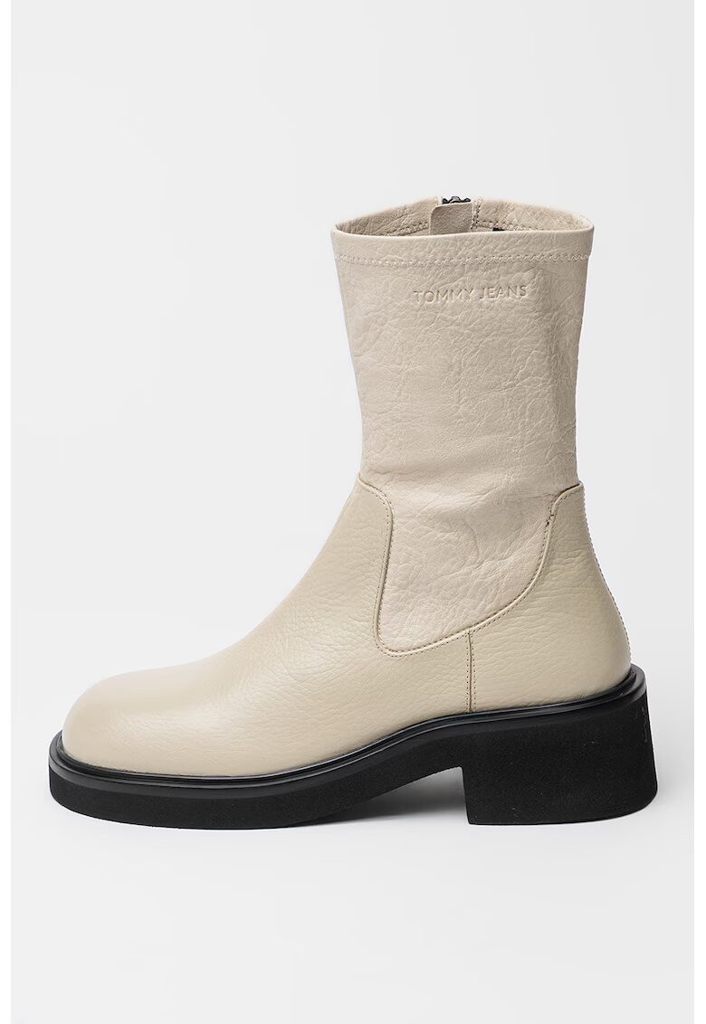 Tommy Jeans Ghete din piele cu fermoar - Negru/Crem