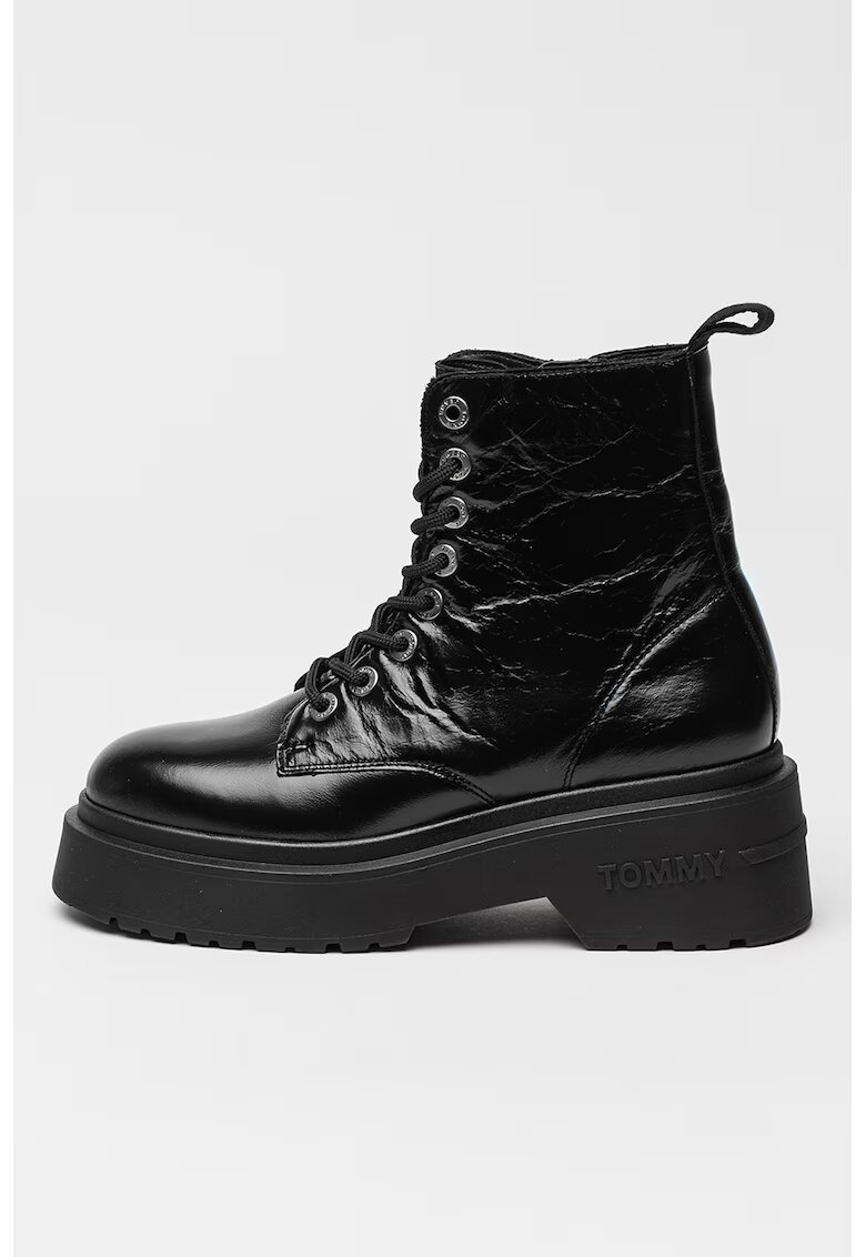 Tommy Jeans Ghete din piele cu talpa flatform - Negru