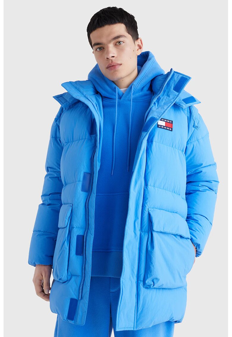 Tommy Jeans Graca bufanta cu model matlasat si buzunare aplicate - Albastru pastel