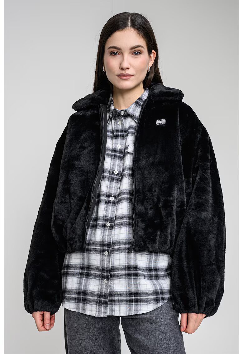 Tommy Jeans Haina din blana sintetica cu fermoar - Negru