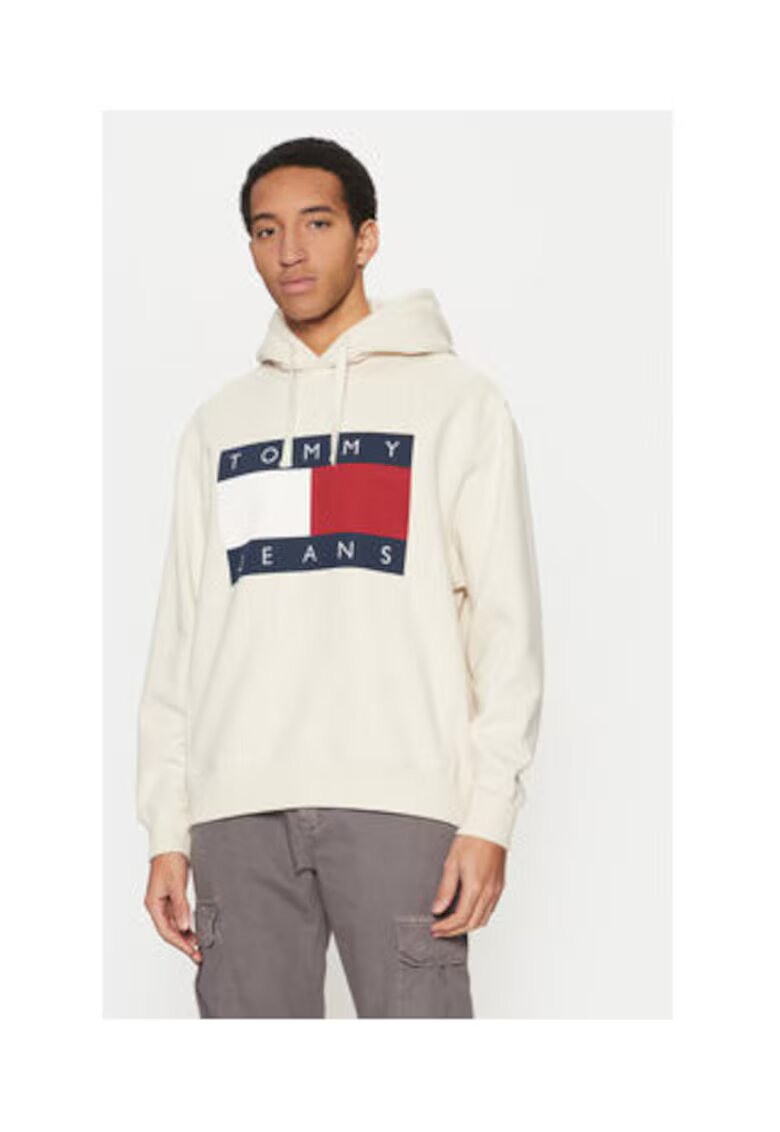 Tommy Jeans Hanorac barbati - bej - bumbac 78% - poliester reciclat