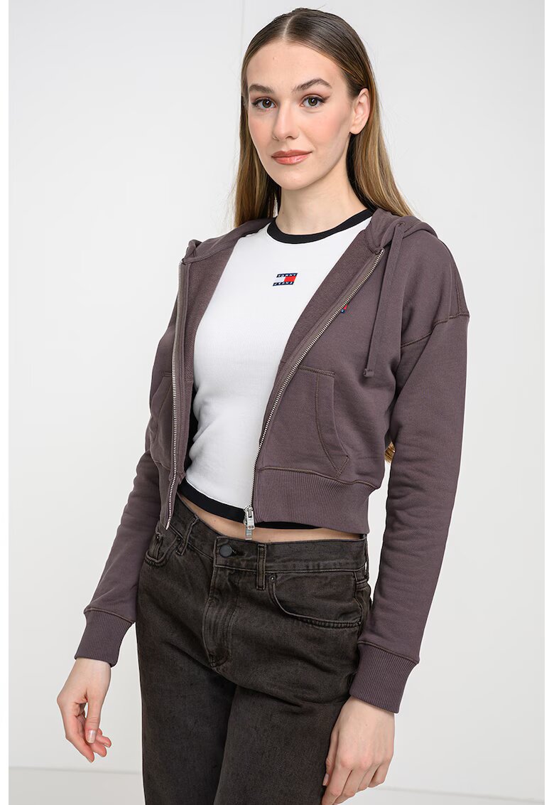 Tommy Jeans Hanorac crop cu fermoar - Maro taupe
