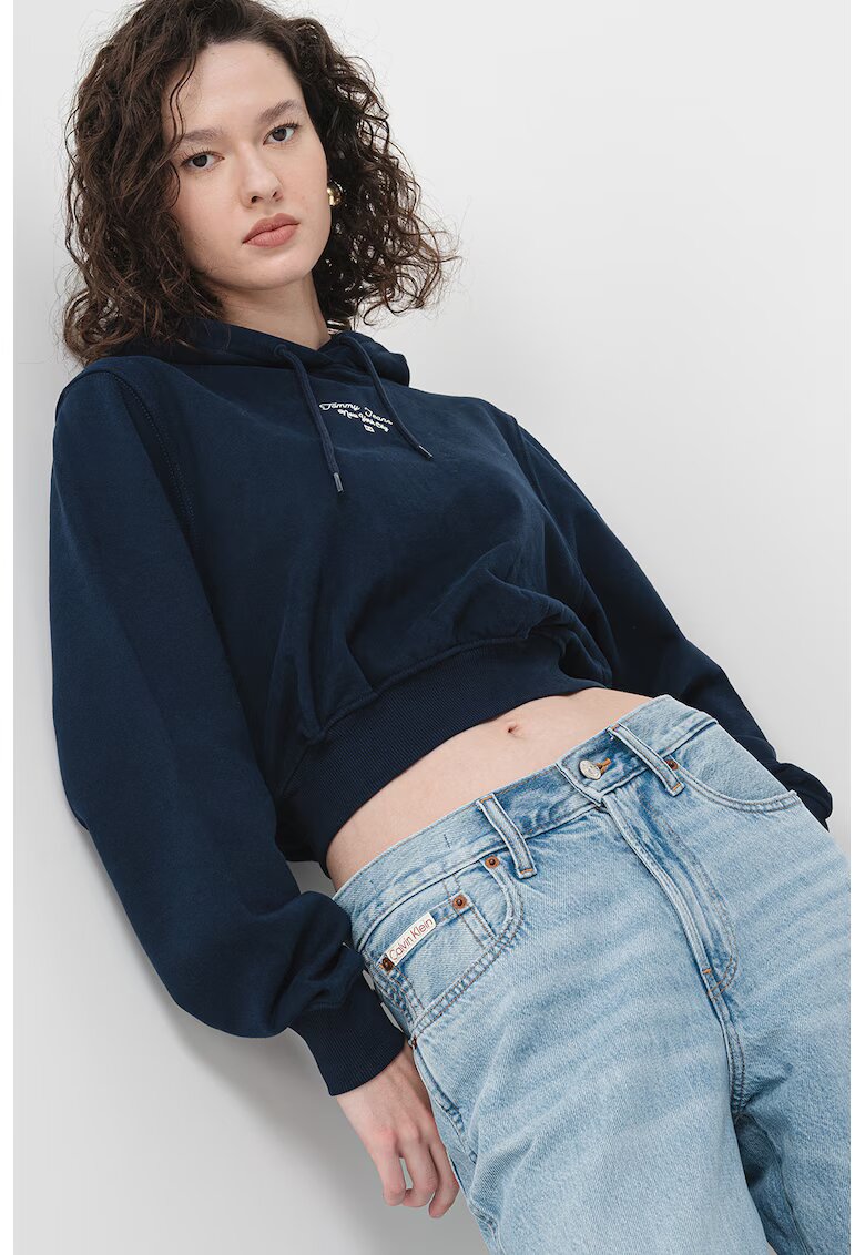 Tommy Jeans Hanorac crop cu logo Essential - Albastru ultramarin