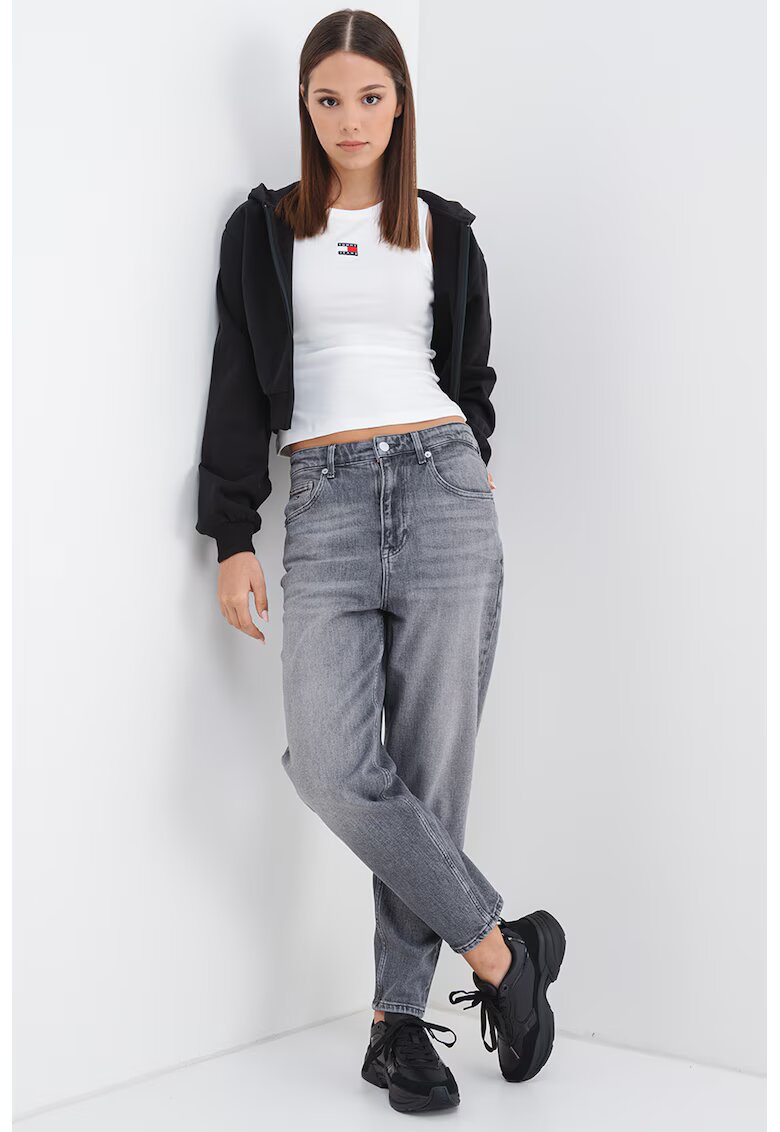 Tommy Jeans Hanorac crop lejer cu inchidere cu fermoar - Negru