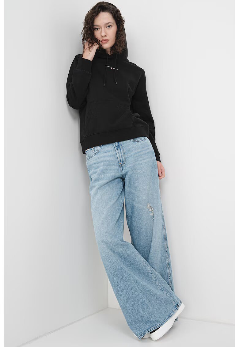 Tommy Jeans Hanorac cu buzunar kangaroo si detaliu logo - Negru